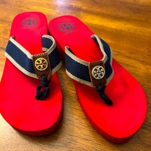 Tory, Burch, wedge, flip-flops, size 8